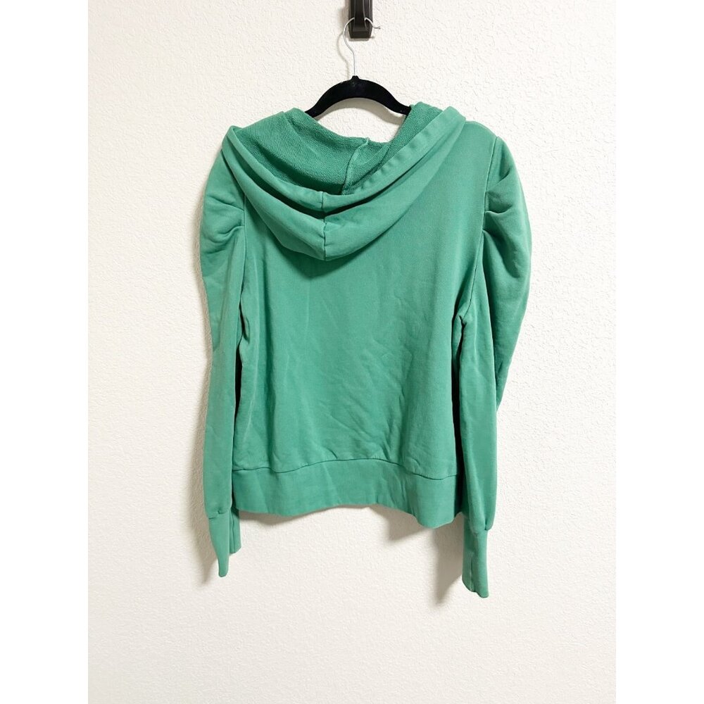 Evereve Womens Myla Pleated Hoodie Puff Sleeve Drawstring Pullover Green Size XL - Picture 4 of 7